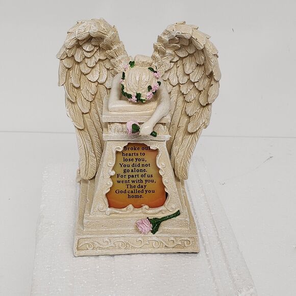 Solar Lighted Stone-Finished Resin Weeping Angel Garden Memorial, Beige New! - Picture 2 of 10